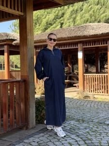 Yarım Fermuarlı kot elbise laci