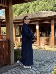 Yarım Fermuarlı kot elbise laci