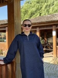 Yarım Fermuarlı kot elbise laci