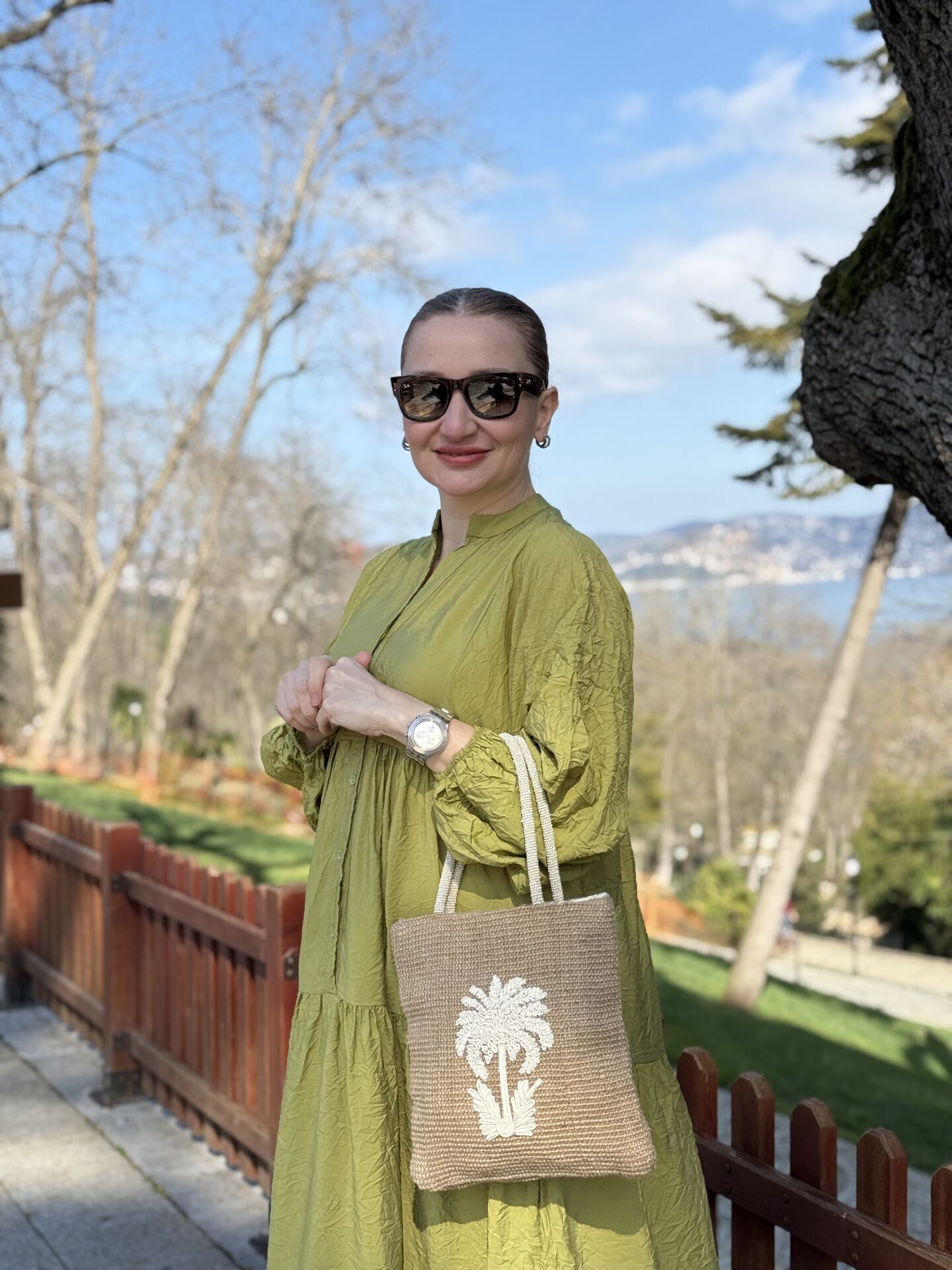 Tensel pamuk krinkıl Katleya elbise Yağ yeşili