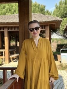 Viskon düz katleya elbise hardal