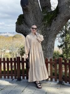 Tensel pamuk krinkıl Katleya elbise Taş