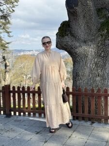 Tensel pamuk krinkıl Katleya elbise Taş