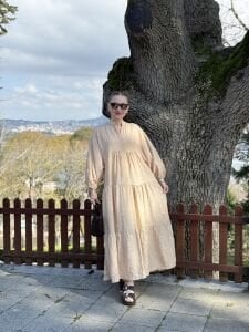 Tensel pamuk krinkıl Katleya elbise Taş