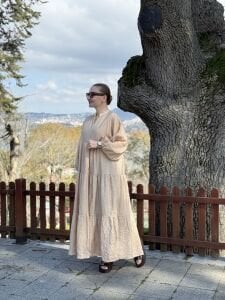 Tensel pamuk krinkıl Katleya elbise Taş