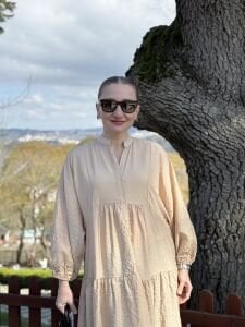 Tensel pamuk krinkıl Katleya elbise Taş