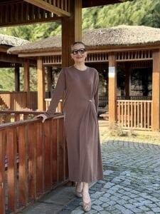 A.akay İpek Oysho Tokalı elbise taba