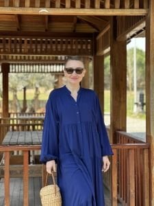 Viskon düz katleya elbise lacivert