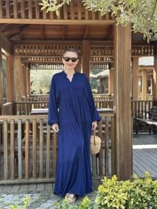 Viskon düz katleya elbise lacivert