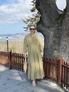 Tensel pamuk krinkıl Katleya elbise Haki