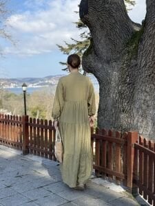 Tensel pamuk krinkıl Katleya elbise Haki