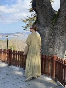 Tensel pamuk krinkıl Katleya elbise Haki