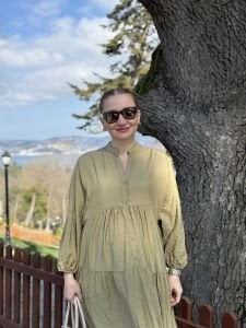 Tensel pamuk krinkıl Katleya elbise Haki