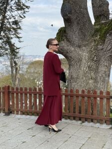 Afili Sandy Pile etek takım bordo