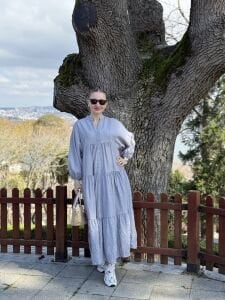 Tensel pamuk krinkıl Katleya elbise uzay gri