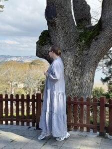 Tensel pamuk krinkıl Katleya elbise uzay gri