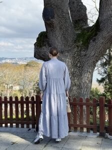 Tensel pamuk krinkıl Katleya elbise uzay gri