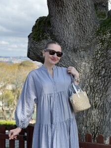 Tensel pamuk krinkıl Katleya elbise uzay gri