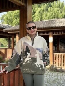 Bej geyik tasarım polar