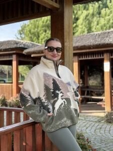 Bej geyik tasarım polar