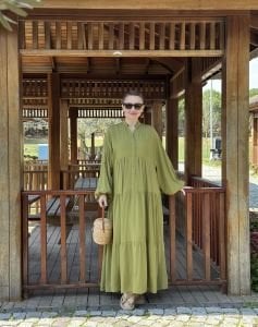 Viskon düz katleya elbise yağ yeşili