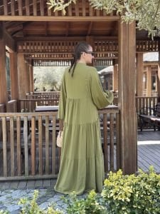 Viskon düz katleya elbise yağ yeşili