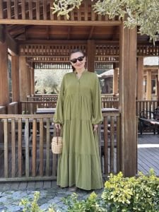 Viskon düz katleya elbise yağ yeşili