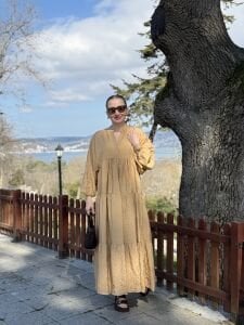 Tensel pamuk krinkıl Katleya elbie Camel