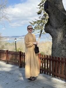 Tensel pamuk krinkıl Katleya elbie Camel