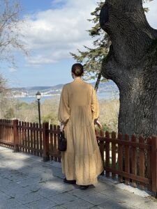 Tensel pamuk krinkıl Katleya elbie Camel