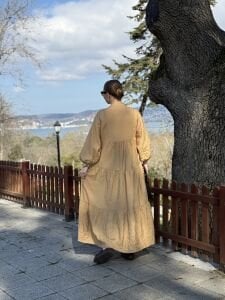 Tensel pamuk krinkıl Katleya elbie Camel