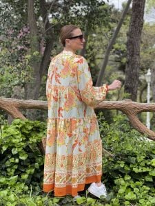 Turuncu pastel orijinal tasarım katleya elbise