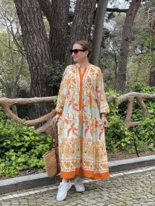 Turuncu pastel orijinal tasarım katleya elbise