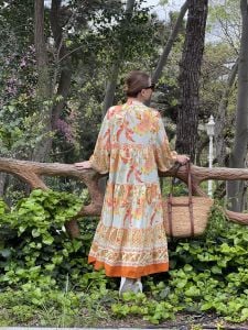 Turuncu pastel orijinal tasarım katleya elbise