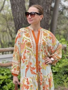 Turuncu pastel orijinal tasarım katleya elbise