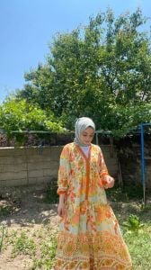 Turuncu pastel orijinal tasarım katleya elbise