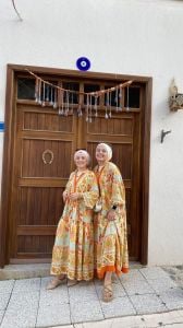 Turuncu pastel orijinal tasarım katleya elbise