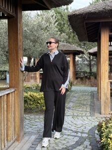 Siyah Gömlek yakalı Modal takım