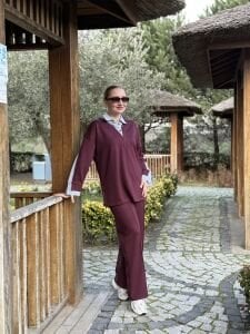 Bordo Gömlek yakalı Modal takım