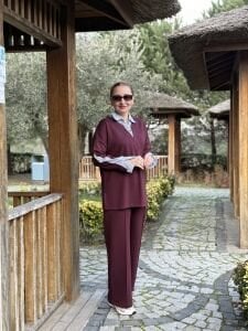 Bordo Gömlek yakalı Modal takım