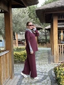 Bordo Gömlek yakalı Modal takım