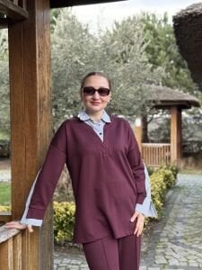 Bordo Gömlek yakalı Modal takım