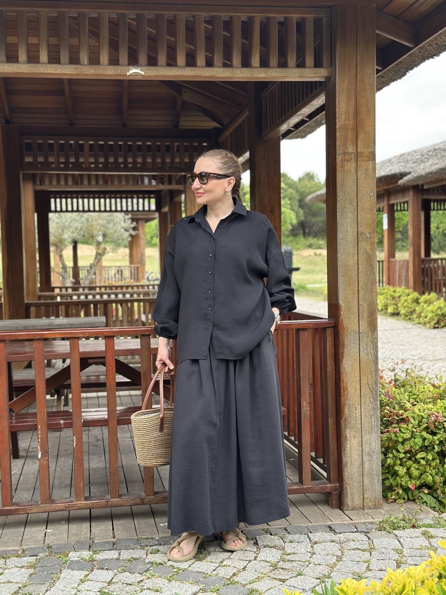 Tensel pamuk etekli Takım siyah