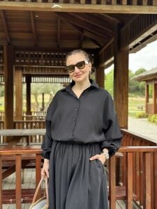 Tensel pamuk etekli Takım siyah