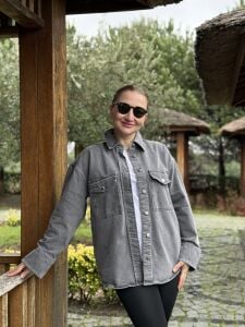 Orjinal Oversize  kot gömlek ceket gri