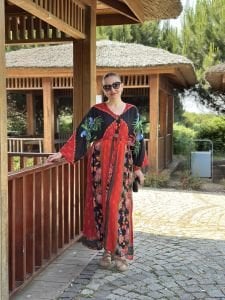 Viskon Tablo tasarım oversize elbise kırmızı