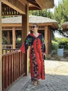 Viskon Tablo tasarım oversize elbise kırmızı