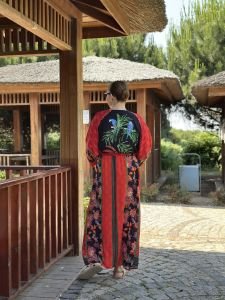 Viskon Tablo tasarım oversize elbise kırmızı