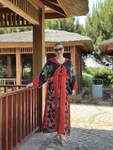 Viskon Tablo tasarım oversize elbise kırmızı