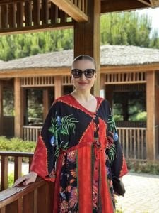 Viskon Tablo tasarım oversize elbise kırmızı